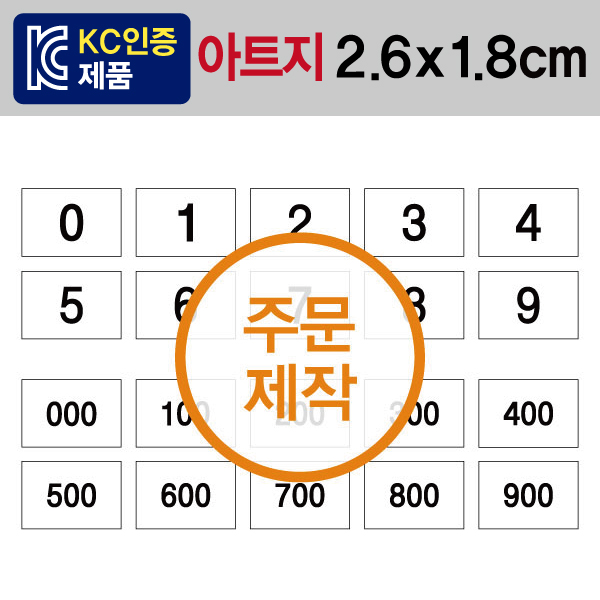 숫자띠라벨(아트지 제작)[2.6x1.8] 1장(50개입) 최소구매수량 50장 부터