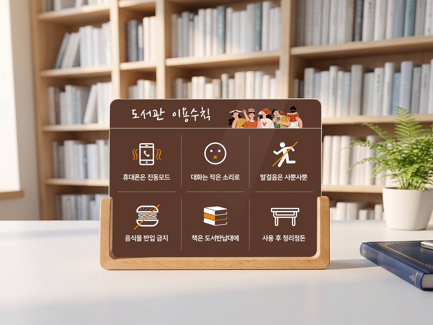 사용 예시 1 — 우드 스탠드 안내표시판 연출