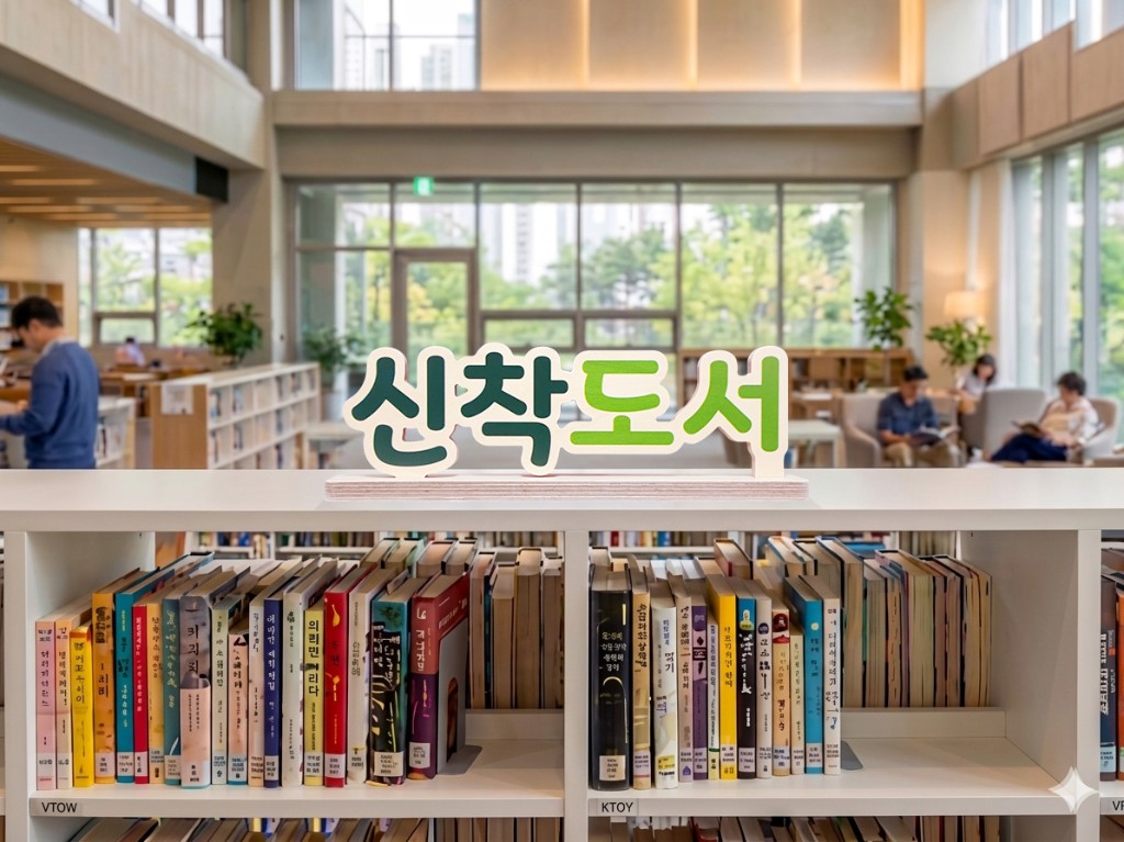 자작나무 입체글자 스탠드 안내표시판 사용 예시 01 — 신착도서