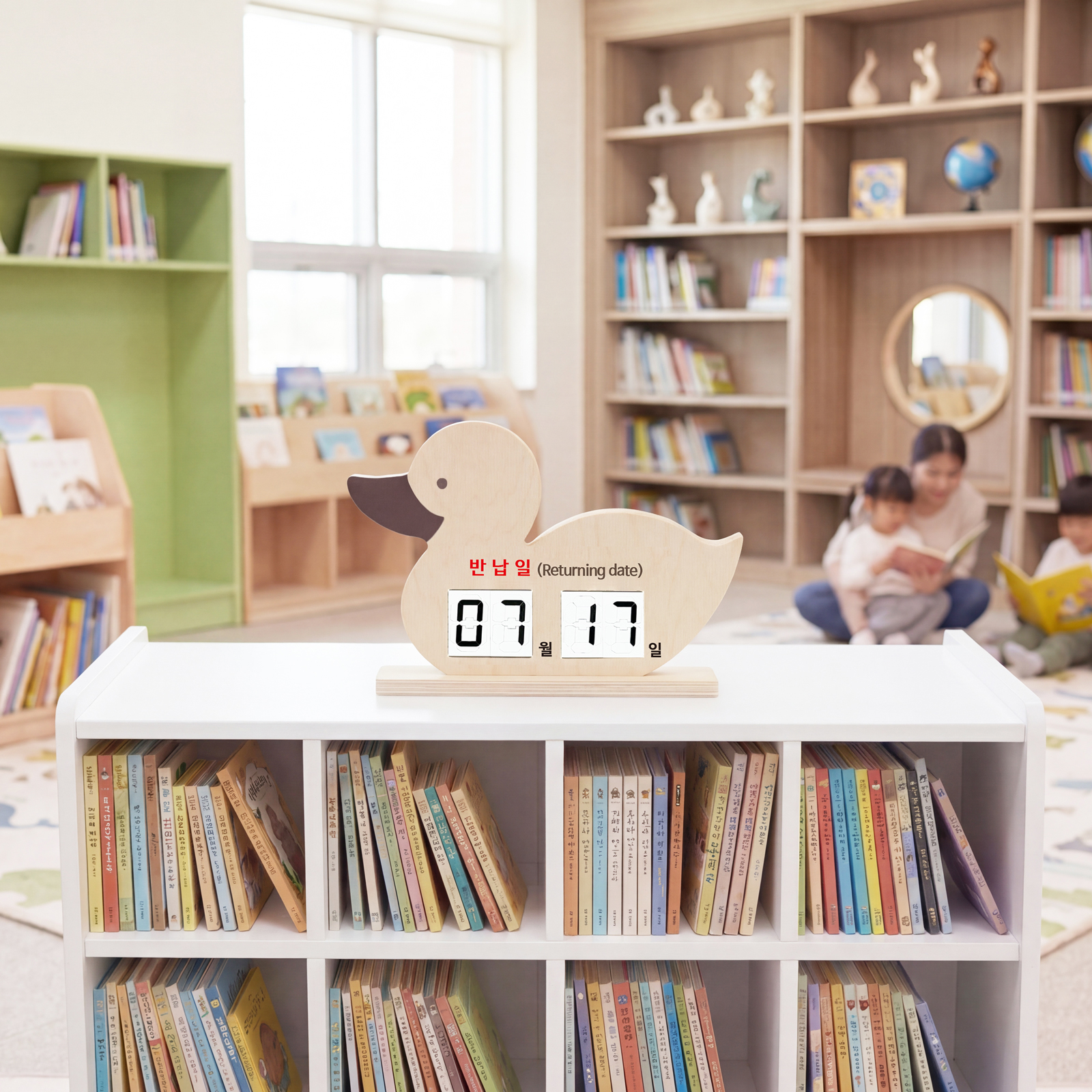 동물 스탠드 반납일력표 제품 스타일링 컷 02 — 도서관 공간 연출 제품 컷