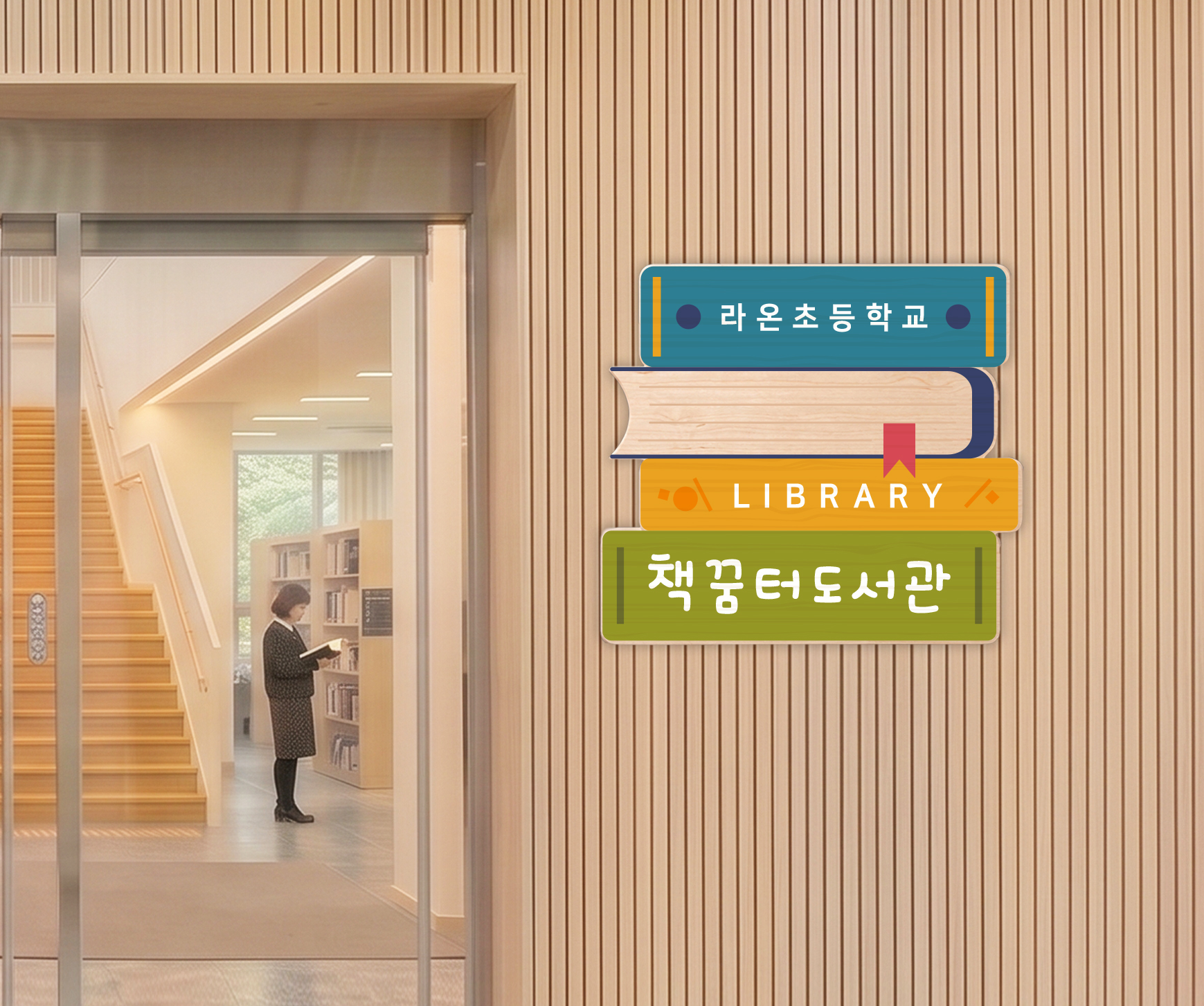 사용 예시 3 — 글마루도서관 목재 벽면 설치 연출