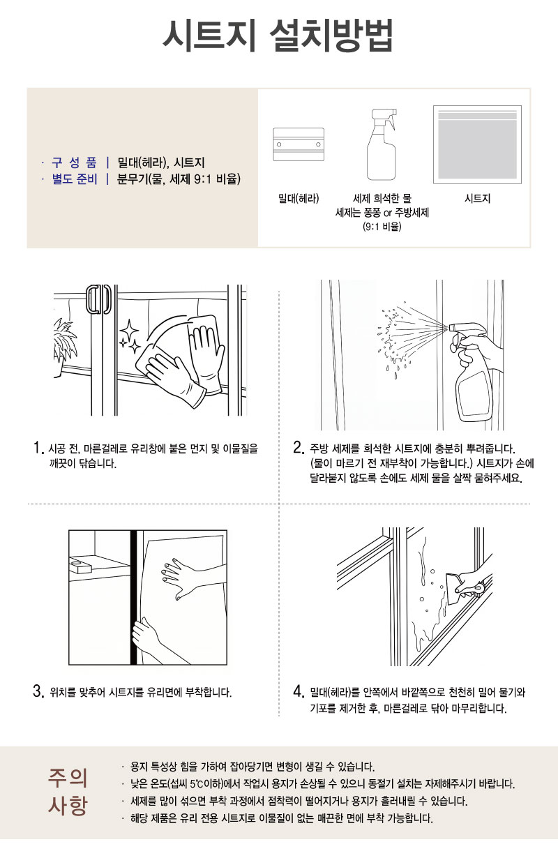 시트지 설치방법 — 준비물, 5단계 시공 순서, 주의 사항