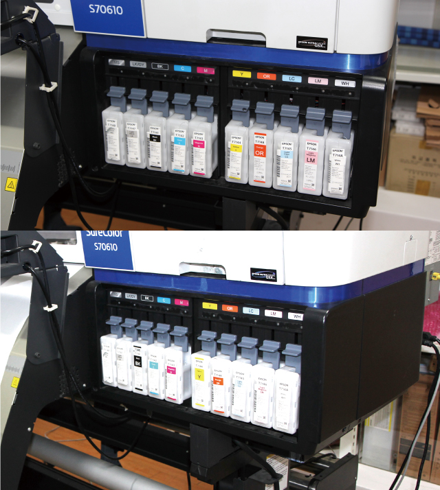 정품 Epson(엡손) 잉크 카트리지가 장착된 Epson SureColor S70610 인쇄 장비